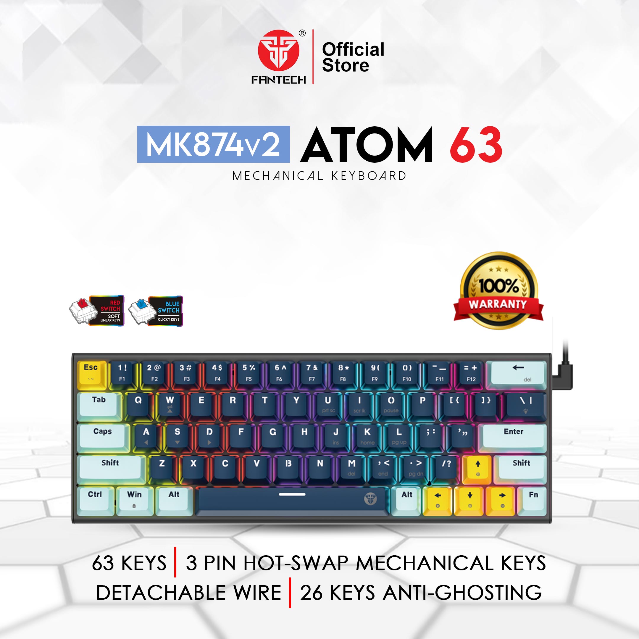 Fantech ATOM63 MK874 V2 Hot-Swappable Mechanical Keyboard - Mizu Edition